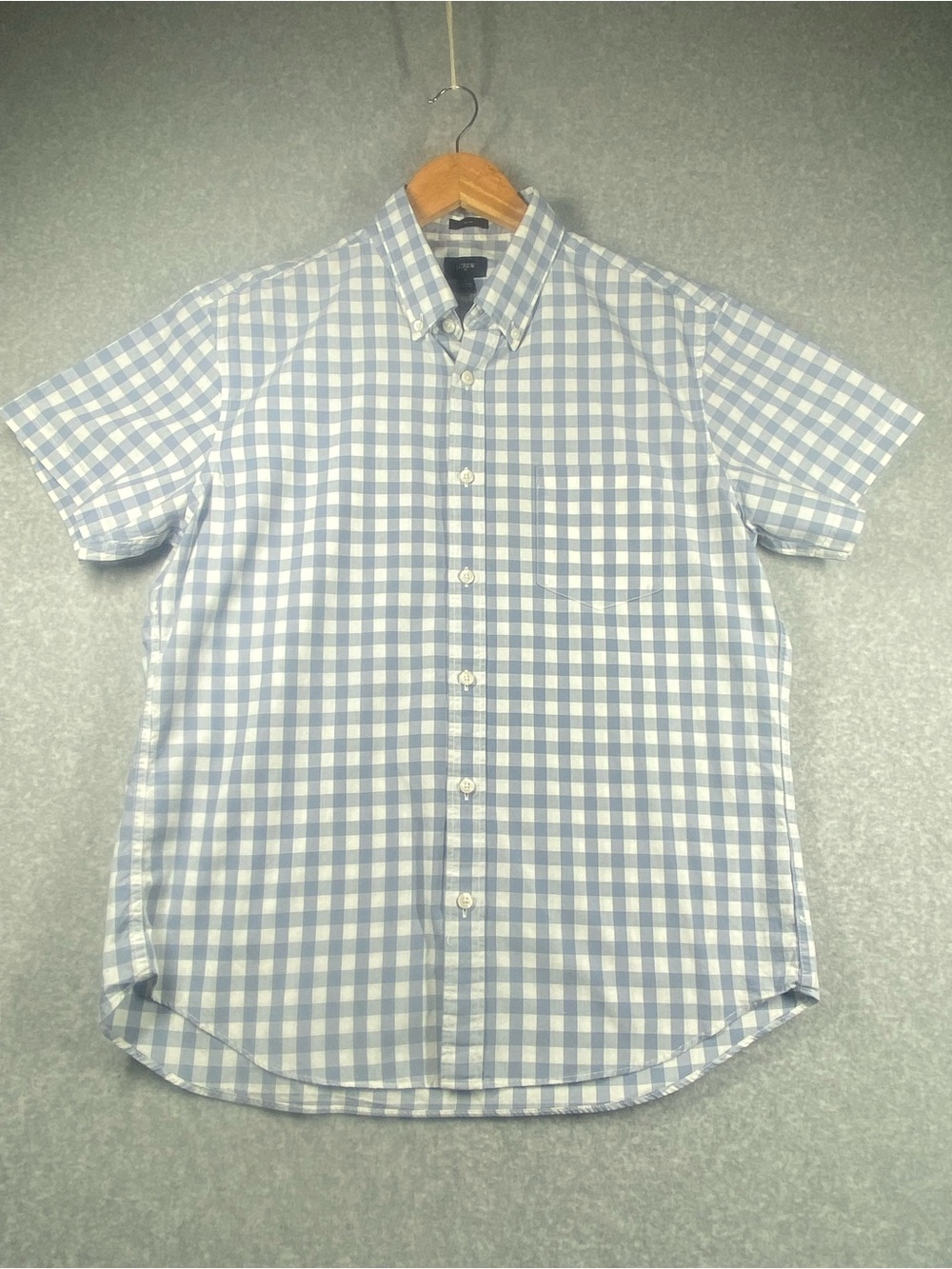 J Crew Slim Fit shirt men’s L Blue/White Gingham short sleeve Button-Down casual